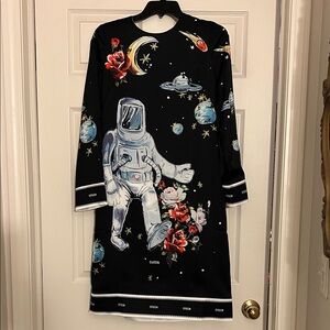 Que Black Dress with Celestial and Floral Accents